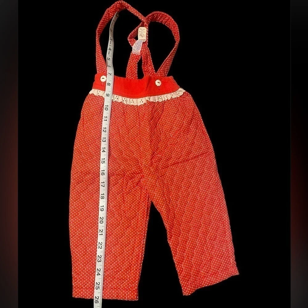 Vintage 60s carters Baby Girl Outfit Red Polk Dot pants quilted eyelet Romper